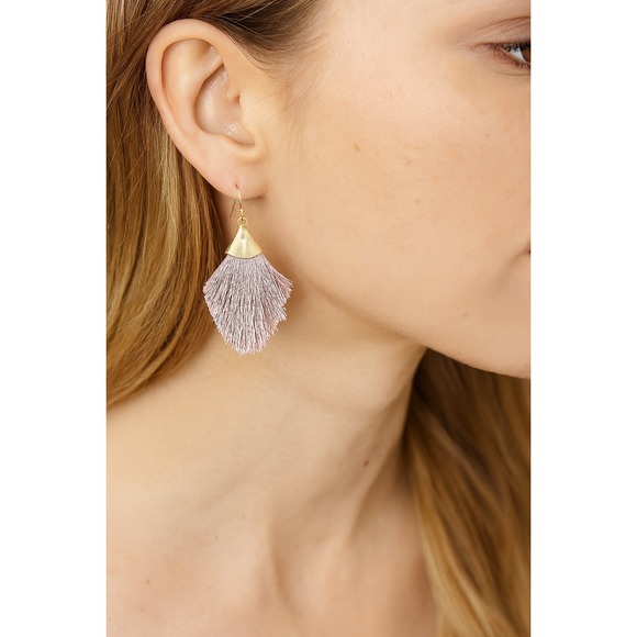 Women's Pink Tassel Drop Earrings‎ with Gold Accents - 0.8" x 2" - Picture 1 of 9
